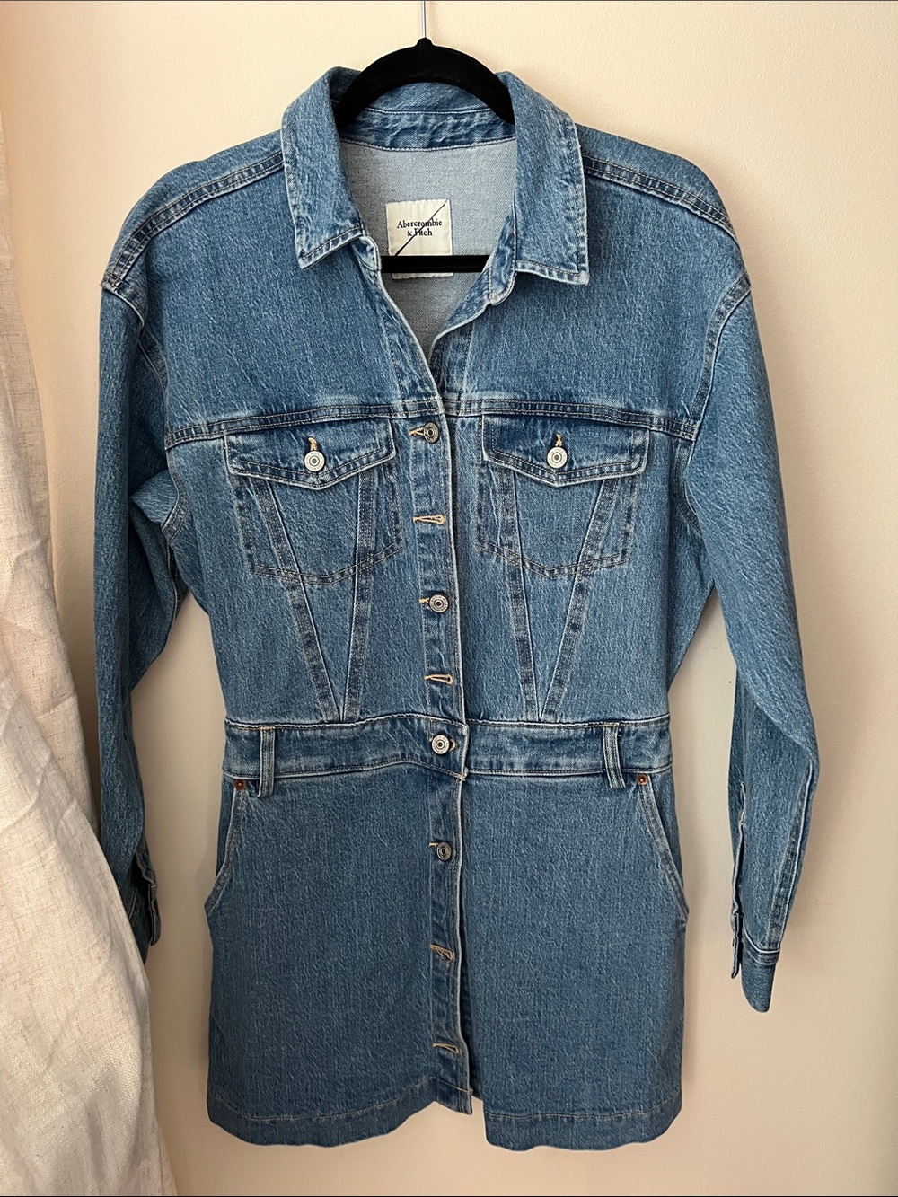 Abercrombie & Fitch Light Blue Denim Button Dress Jacket